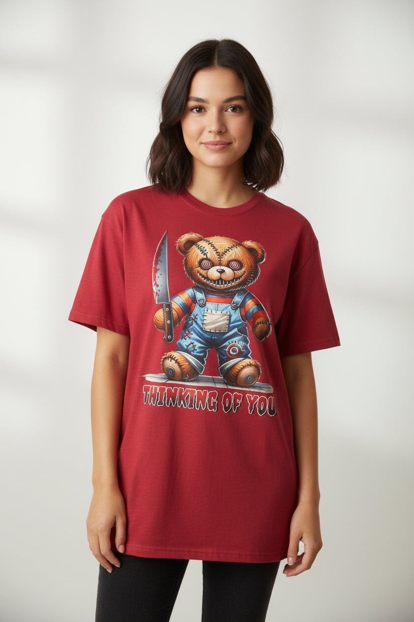 Large heathered, red T-shirt